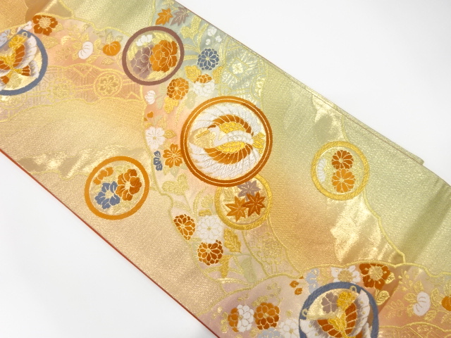 雪輪に鶴・花模様織り出し袋帯